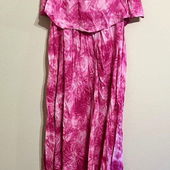Japna Ruffle Strapless Pink Tie Dye Dress Pink Size S - Picture 3 of 4